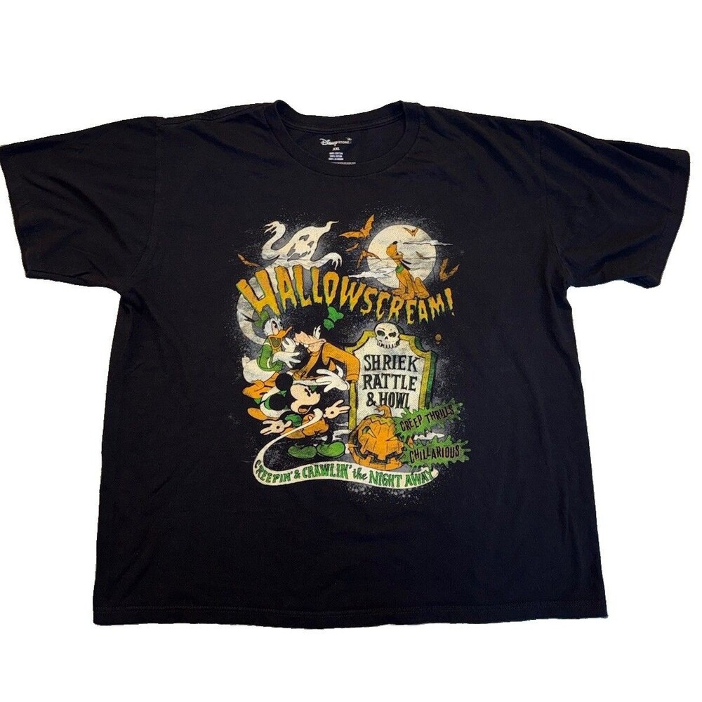 Disney Store Hallowscream Halloween T Shirt XXL Mickey Goofy Donald Pluto Black